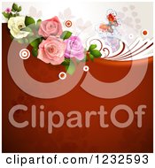 Clipart Of A Red Floral Background With Roses A Butterfly And Foliage Royalty Free Vector Illustration
