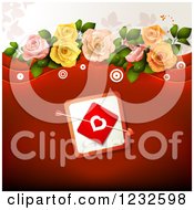 Poster, Art Print Of Red Valentine Background With Cupids Arrow Through A Heart Card And Roses