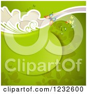Poster, Art Print Of Green Background With Butterflies Dew And Foliage