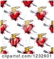 Poster, Art Print Of Seamless Background Of Cupids Arrows And Flaming And Bloody Red Hearts