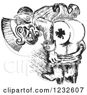 Poster, Art Print Of Black And White Sketched St Patricks Day Leprechaun Mooning To Show His Shamrock Tattoo