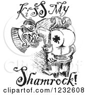 Poster, Art Print Of Black And White Sketched St Patricks Day Leprechaun Mooning And Kiss My Shamrock Text