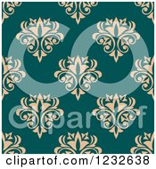 Poster, Art Print Of Seamless Teal And Beige Damask Background Pattern