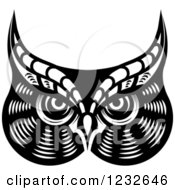 Clipart Of A Black And White Owl Face Tribal Tattoo 4 Royalty Free Vector Illustration