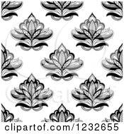 Seamless Black And White Henna Lotus Flower Pattern