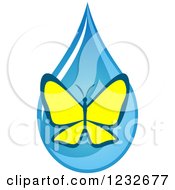Poster, Art Print Of Yellow Butterfly Over A Blue Waterdrop