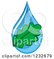 Poster, Art Print Of Green Leaf Over A Blue Waterdrop
