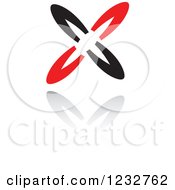 Clipart Of A Red And Black Abstract Flower Logo And Reflection 3 Royalty Free Vector Illustration