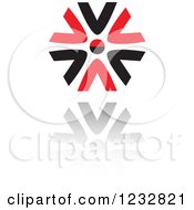 Clipart Of A Red And Black Abstract Flower Logo And Reflection 2 Royalty Free Vector Illustration