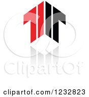 Clipart Of A Red And Black Arrow Logo And Reflection Royalty Free Vector Illustration