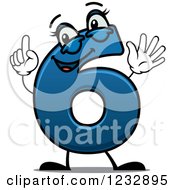 Poster, Art Print Of Happy Blue Number Six Holding Up 6 Fingers