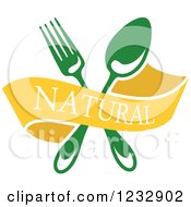 Poster, Art Print Of Yellow Natural Banner With A Green Fork And Spoon