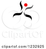 Clipart Of A Red And Black Abstract Joyous Person Logo And Reflection Royalty Free Vector Illustration