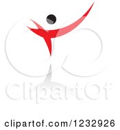 Clipart Of A Red And Black Abstract Person Dancing Logo And Reflection Royalty Free Vector Illustration