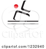 Clipart Of A Red And Black Abstract Gymnast Person Logo And Reflection Royalty Free Vector Illustration