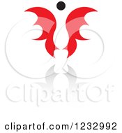 Poster, Art Print Of Red And Black Butterfly Or Angel Logo And Reflection 2
