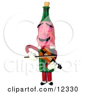 3d Wine Bottle Playing A Violin