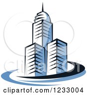 Clipart Of A Blue Skyscraper Buildings With Swooshes 3 Royalty Free Vector Illustration