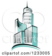 Clipart Of Turquoise Skyscrapers 3 Royalty Free Vector Illustration