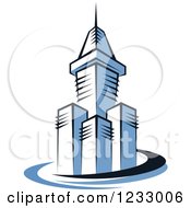 Clipart Of A Blue Skyscraper Buildings With Swooshes 5 Royalty Free Vector Illustration