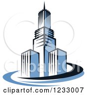 Clipart Of A Blue Skyscraper Buildings With Swooshes 4 Royalty Free Vector Illustration