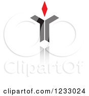 Clipart Of A Red And Black Abstract Torch Logo And Reflection Royalty Free Vector Illustration
