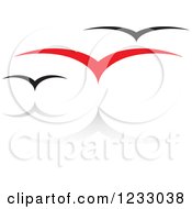 Clipart Of A Red And Black Seagull Logo And Reflection Royalty Free Vector Illustration