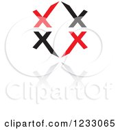Clipart Of A Red And Black Letter X Logo And Reflection Royalty Free Vector Illustration