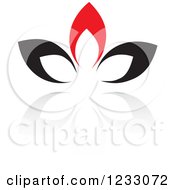 Clipart Of A Red And Black Abstract Flower Logo And Reflection Royalty Free Vector Illustration