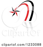 Clipart Of A Red And Black Shooting Star Logo And Reflection Royalty Free Vector Illustration