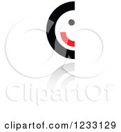 Clipart Of A Red And Black Half Smiley Face Logo And Reflection Royalty Free Vector Illustration