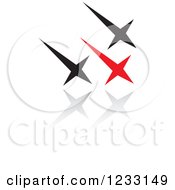 Clipart Of A Red And Black Star Or Plane Logo And Reflection Royalty Free Vector Illustration