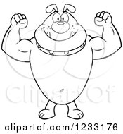 Clipart Of A Strong Black And White Bulldog Flexing His Arms Royalty Free Vector Illustration