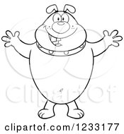 Clipart Of A Black And White Bulldog With Open Arms For A Hug Royalty Free Vector Illustration