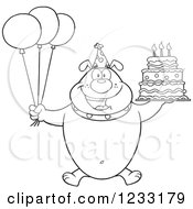 Poster, Art Print Of Black And White Bulldog With Party Balloons And A Birthday Cake