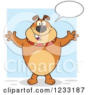 Poster, Art Print Of Talking Brown Bulldog With Open Arms For A Hug