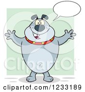 Poster, Art Print Of Talking Gray Bulldog With Open Arms For A Hug