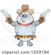 Poster, Art Print Of Gray Cowboy Bulldog Shooting Pistols