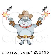 Poster, Art Print Of Gray Cowboy Bulldog Shooting Guns