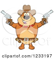 Poster, Art Print Of Brown Cowboy Bulldog Shooting Pistols