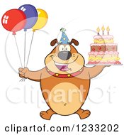 Poster, Art Print Of Brown Bulldog With Party Balloons And A Birthday Cake
