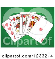 Poster, Art Print Of Hearts Royal Flush Playing Cards On Green