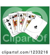 Clipart Of Clubs Royal Flush Playing Cards On Green Royalty Free Vector Illustration