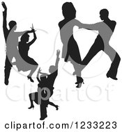 Clipart Of Black Silhouetted Latin Dance Couples 10 Royalty Free Vector Illustration