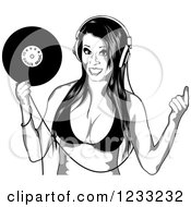 Clipart Of A Woman With A Dance Music Vinyl Record And Headphones Royalty Free Vector Illustration