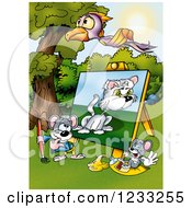 Poster, Art Print Of Bird Flying Over An Artist Mouse Painting A Cat