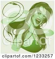 Clipart Of A Woman With Vinyl Records And Headphones In Green Royalty Free Vector Illustration