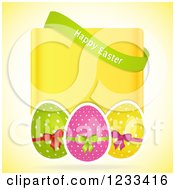 Clipart Of A Happy Easter Banner Over A Yellow Panel And Eggs Royalty Free Vector Illustration