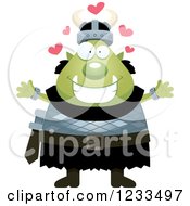 Clipart Of A Male Orc With Open Arms And Hearts Royalty Free Vector Illustration