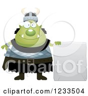 Poster, Art Print Of Happy Male Orc With A Stone Sign